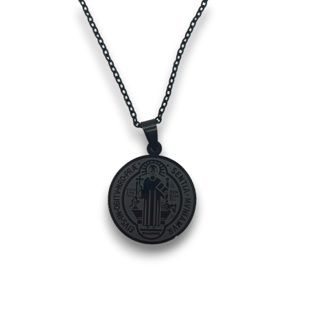 Collier Croix de Saint-Benoît Médaille - Acier inoxydable noir