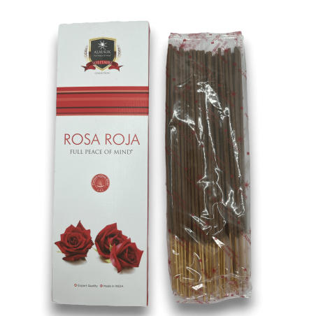 Encens Alaukik Rosa Roja - Red Rose - Paquet Gran 90gr - 55-65 varetes - Fet a Índia