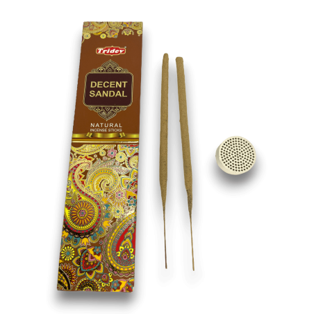 Incienso Tridev Sandalo Decent Sandal - Natural Incense Sticks - 10 varillas gruesas
