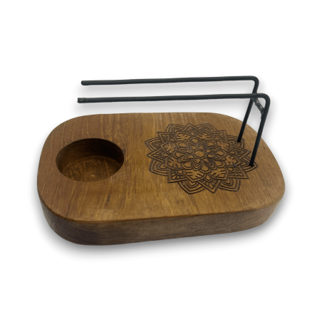 Quemador de Palo Santo Diseño Mándala Madera de Teca - 15x10cm - Hecho a Mano