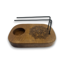 Quemador de Palo Santo Diseño Mándala Madera de Teca - 15x10cm - Hecho a Mano