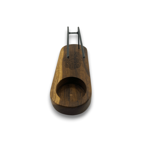 Queimador Palo Santo Pequeno Design Hamsa Madeira Teca - 15x5,5cm - Feito à Mão