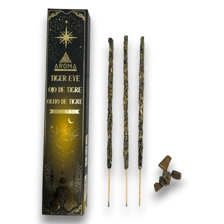 Kit de Tămâie Ochi de Tigru AROMA Smudge Crystal - Bețișoare de tămâie cu minerale - 1 cutie de 20gr.