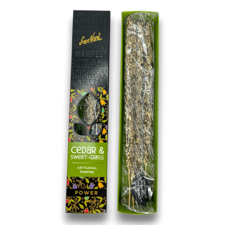 Incenso di cedro ed erba dolce Energy Manifest Sree Vani Power Cedro ed erba dolce - Incenso fatto a mano - 4 bastoncini spessi