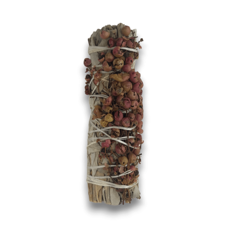 Atado de Salvia Blanca y Semilla de Pirul Smudge Made in México - Atado de Hierba 10cm