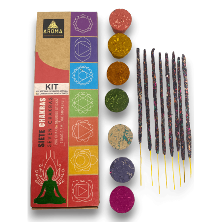 Seven Chakras AROMA 7 Chakras Kit - Incense Sticks and 7 Eco Handmade Activated Smoking Bombs