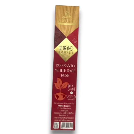 Räucherstäbchen AROMA Trio Palo Santo, Weißer Salbei und Rose - Trio Serie 1 Packung 15gr.