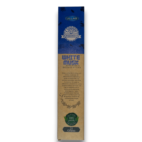 Incienso Ullas de Almizcle Blanco - White Musk - Hecho a mano - 25gr - Hecho en India - 100% Natural - ULLAS Incienso Orgánico