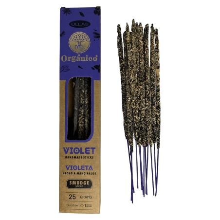 Rökelsestavar med Violett Ullas - Violett - Handgjorda - 25g - Tillverkade i Indien - 100% Naturliga - ULLAS Ekologisk Rökelse