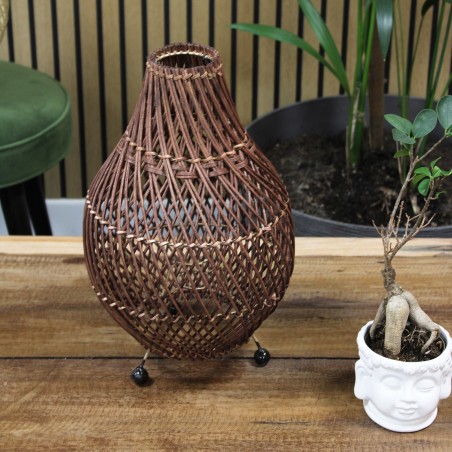 Ciemnobrązowa rattanowa lampa stołowa - 39x24cm