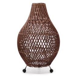Candeeiro de mesa em rattan castanho escuro -...