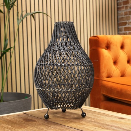 Zwarte Rieten Tafellamp - 39x24cm