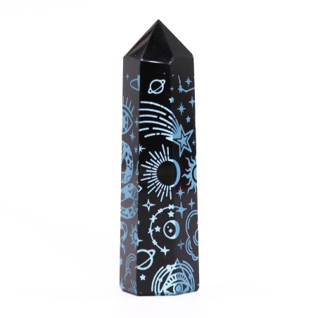 Zwarte Obsidiaanpunten (ca. 60-70 g, 9 cm) - Mystic Story - Hemelsblauw