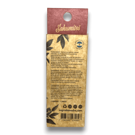 Sahumito Myrrhe Palo Santo Sainte Mère Harmonie et Nettoyage de l’Énergie - Boîte 1 unité.