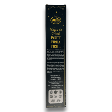 Incienso Pirita Magia de Cristal Aum Fragrances - Incienso con cajita de cristales de Pirita - 20gr.