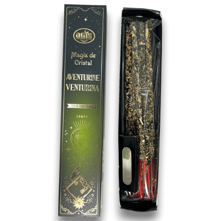 Incienso Aventurina Magia de Cristal Aum Fragrances - Incienso con cajita de cristales de Aventurina Verde - 20gr.