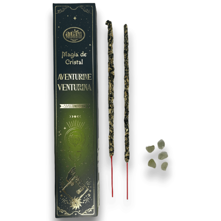 Aum Fragrances Crystal Magic Aventurine Incense - Tamaie cu o cutie de cristale de Aventurine Verde - 20gr.