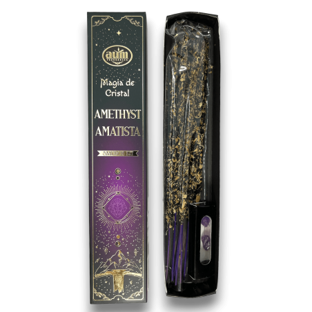Incienso Amatista Magia de Cristal Aum Fragrances - Incienso con cajita de cristales de Amatista  - 20gr.