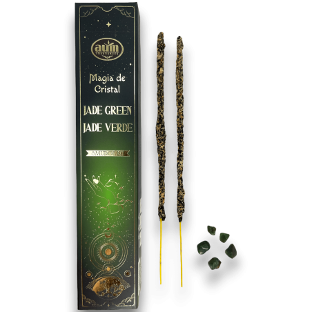 Incienso Jade Verde Magia de Cristal Aum Fragrances - Incienso con cajita de cristales de Jade Verde - 20gr.