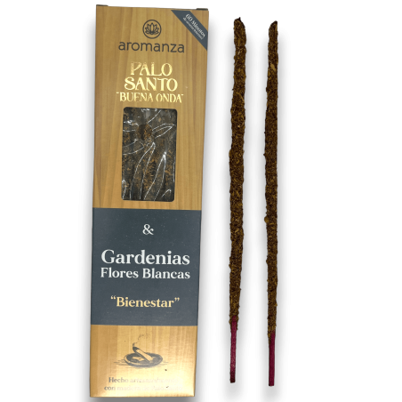 Good Wave Palo Santo Räucherstäbchen mit Gardenien Weiße Blüten Räucherstäbchen AROMANZA Argentinien Bienestar - 8 dicke Stäbche