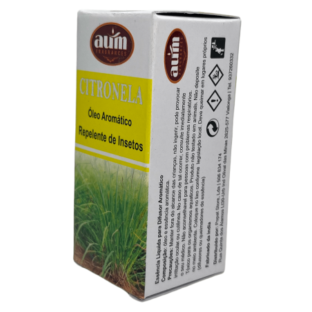 Óleo Fragrância de Citronela AUM FRAGRANCES Repelente de Insetos 10ml.