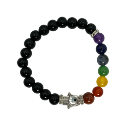 Pulseira Obsidiana com 7 Chakras e Mão de...