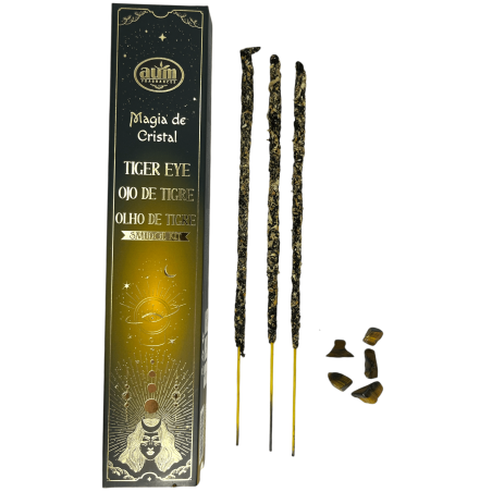 Oeil de Tigre Cristal Magique Encens Aum Fragrances - Encens avec Oeil de Tigre Boîte en Cristal - 20gr.