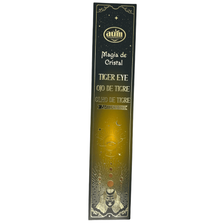 Tijgeroog Wierookkristal Magic Aum Fragrances - Wierook met doosje Tijgeroogkristallen - 20gr.