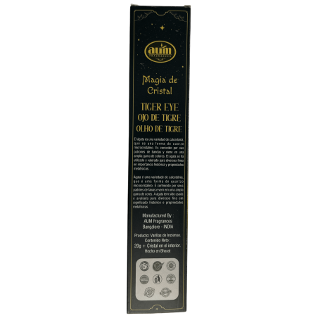 Tiger's Eye Incense Crystal Magic Aum Fragrances - Kadzidło z pudełkiem kryształów Tiger's Eye - 20gr.
