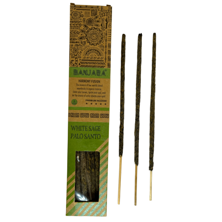 Encens Banjara Palo Santo Sauge Blanche Harmony Fusion Premium Encens - 8 Bâtonnets Artisanaux