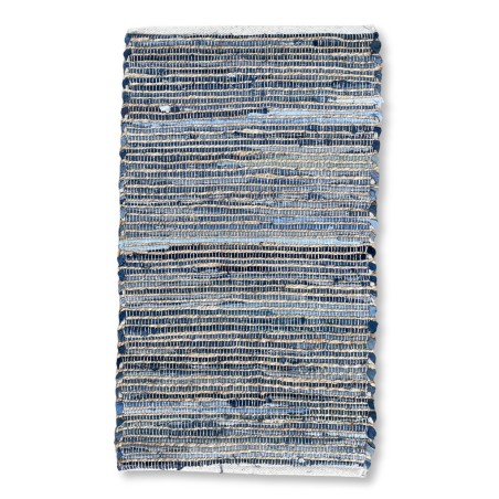Tapis moyen 90x150 tons bleus - Coton recyclé et jute - Fabriqué à la main en Inde