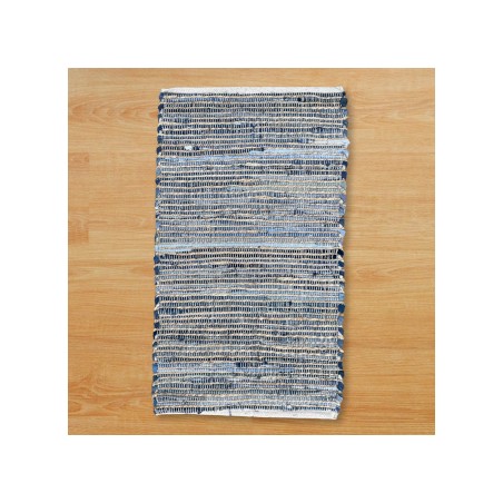 Alfombra Mediana 90x150 Tonos Azules - Algodón y Yute Reciclado - Hecho a mano en India