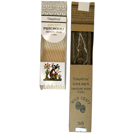 Incienso Pachulí Golden Vijayshree Wild Craft Patchouli Varillas artesanales de alta calidad - 30 gramos.