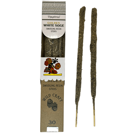 Incienso Salvia Blanca Golden Vijayshree Wild Craft White Sage Varillas artesanales de alta calidad - 30 gramos.