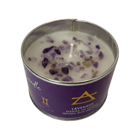 Lavendel kaars met amethist elementen - 1 sojawas kaars Air Libra, Aquarius en Gemini Element