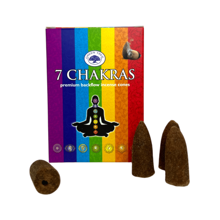 Wierook Reflux Kegels 7 Chakra's Groene Boom Blackflow - Doos met 12 reverse flow wierook kegels
