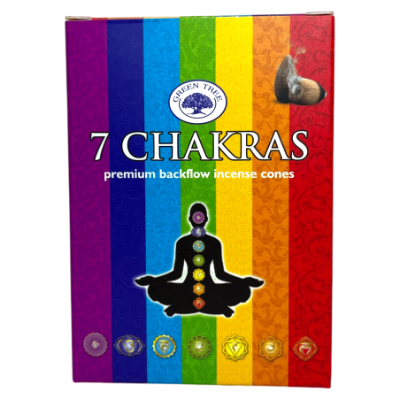 Wierook Reflux Kegels 7 Chakra's Groene Boom Blackflow - Doos met 12 reverse flow wierook kegels