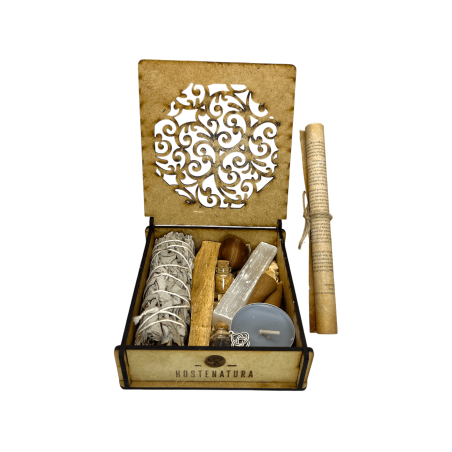 Kit de nettoyage et de protection énergétique dans HOSTENATURA boîte en bois - Comprend les instructions et le rituel - Naturel