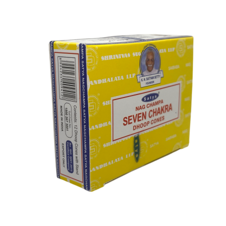 Sete Cones de Chakra Satya Sete Cones de Dhoop de Chakra - Caixa de 12 cones de incenso