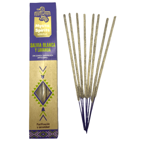 Incienso Sahumerio Salvia Blanca i Lavanda Mystic Spirits Purificación y Serenidad - 8 varetes artesanals