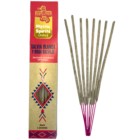 Tămâie Sahumerio Salvie Albă și Trandafir Sălbatic Spirite Mistice Dragoste și Armonie - 8 bețișoare de artizanat