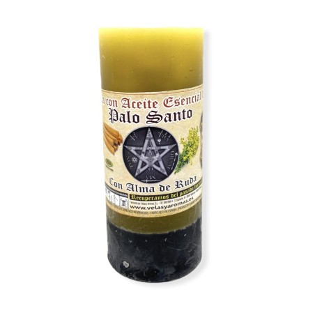 Candela Palo Santo con Ruta Soul Eliminazione delle Energie Negative - Candele e Aromi - Oli Essenziali - 60h durata 14x6cm