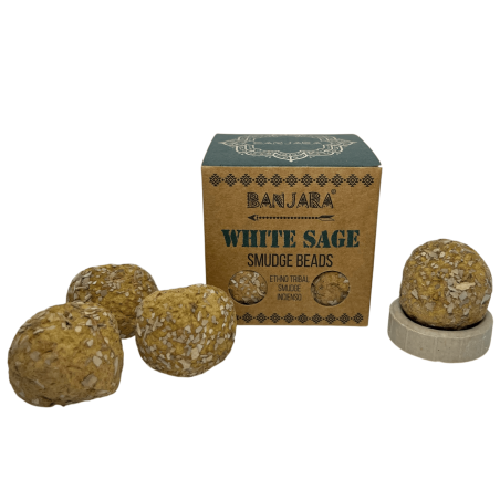 White Sage Incense Bombs BANJARA Activated Defumation Joy, Emotion and Magic - 5 bombs with stand