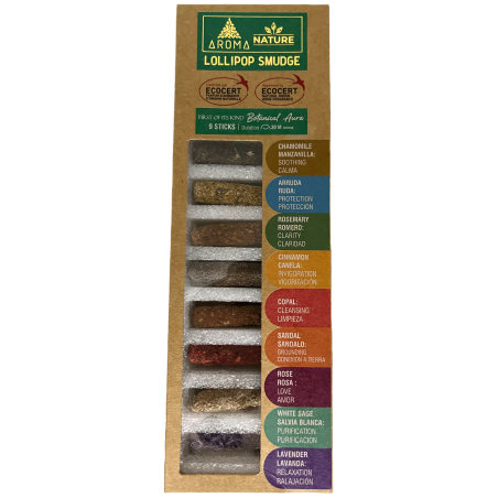 Lollipop Aroma Nature Incense Kit - 9 natural incense lollipop sticks of 30 minutes each - Ecocert Ecoartesanal