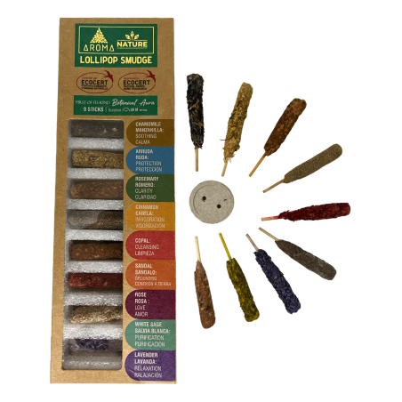 Lollipop Aroma Nature Wierook Kit - 9 natuurlijke wierook lollystokjes van elk 30 minuten - Ecocert Ecoartesanal