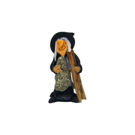 Heks met Palo Santo en Pyriet 5cm Zwart - Bescherming, Reiniging, Wijsheid, Rijkdom en Voorspoed
