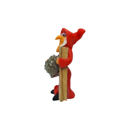 Heks met Palo Santo en Pyriet 5cm Rood - Bescherming, Reiniging, Wijsheid, Rijkdom en Voorspoed