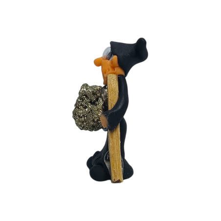 Goblin con Palo Santo e Pirite 5cm Nero - Doppia protezione, buona fortuna, ricchezza e prosperità