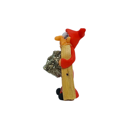 Goblin z Palo Santo i Pirytem 5cm Czerwony - Podwójna ochrona, powodzenia, bogactwa i dobrobytu