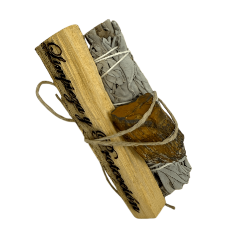 Sauge blanche, Palo Santo et oeil de tigre - Bundled with Minerals - Kit de nettoyage et de protection HOSTENATURA
